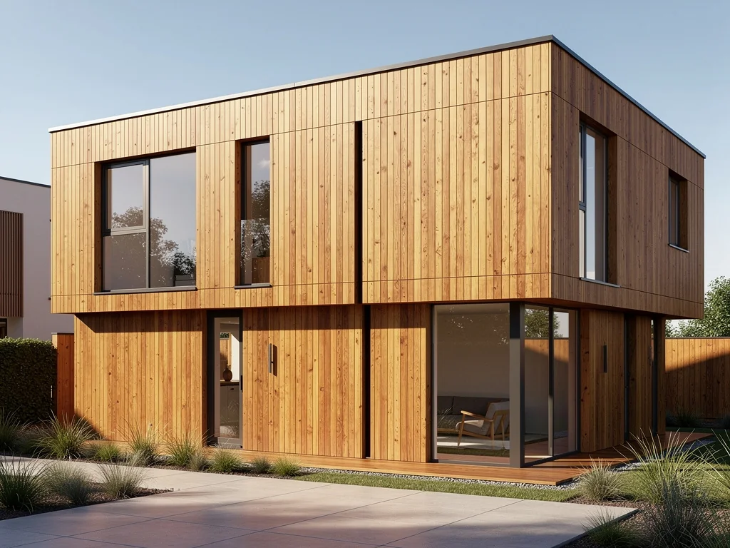 Bardage bois vertical posé sur une ossature ventilée devant l'isolant extérieur